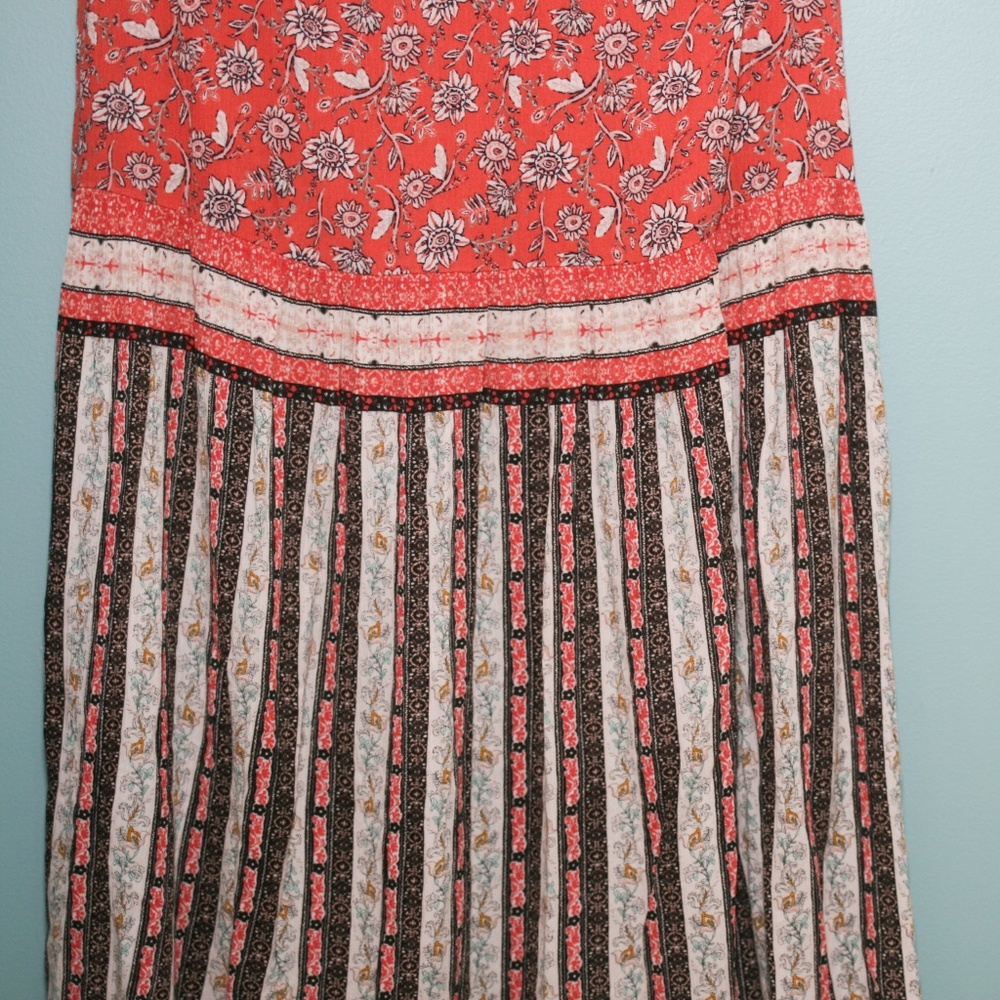 Xhilaration Coral Floral Maxi Dress with Striped Hem and Side Cut-Outs - Picture 3 of 7